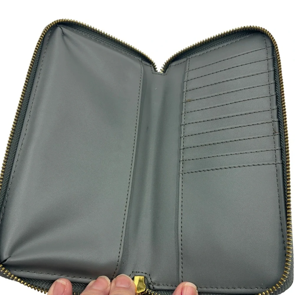 JOY & IMAN‎ Women's Green Pebbled Split Leather Zip  Wristlet Wallet Organizer